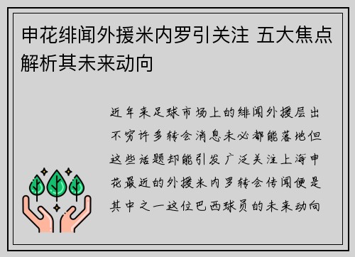 申花绯闻外援米内罗引关注 五大焦点解析其未来动向