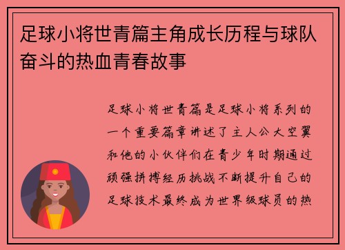 足球小将世青篇主角成长历程与球队奋斗的热血青春故事